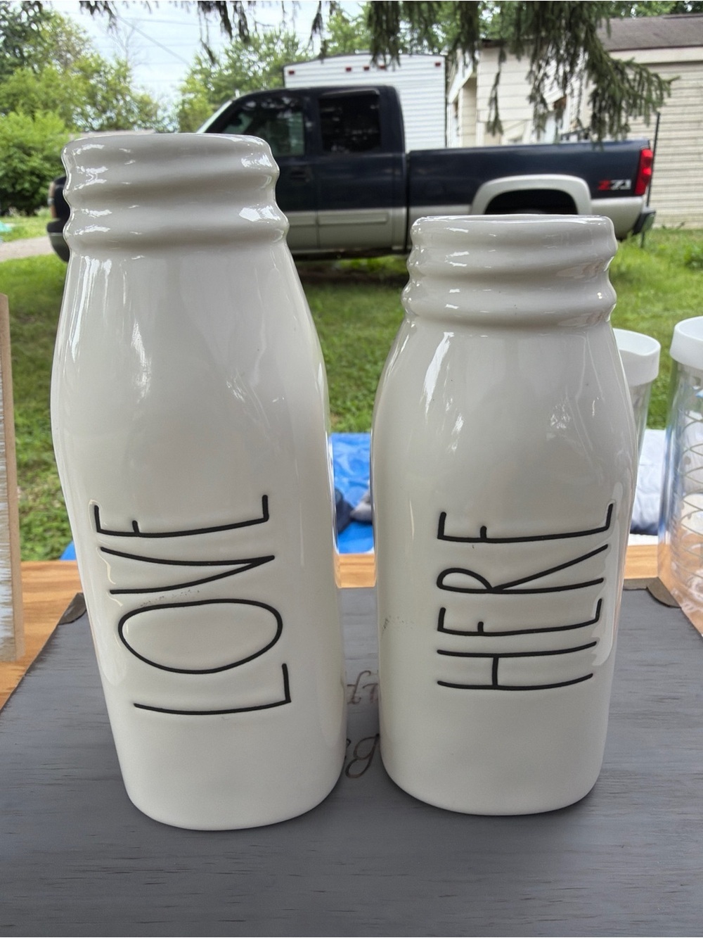 Rae Dunn "LOVE HERE" Ceramic Milk Bottle Vase Set - 2 Pack